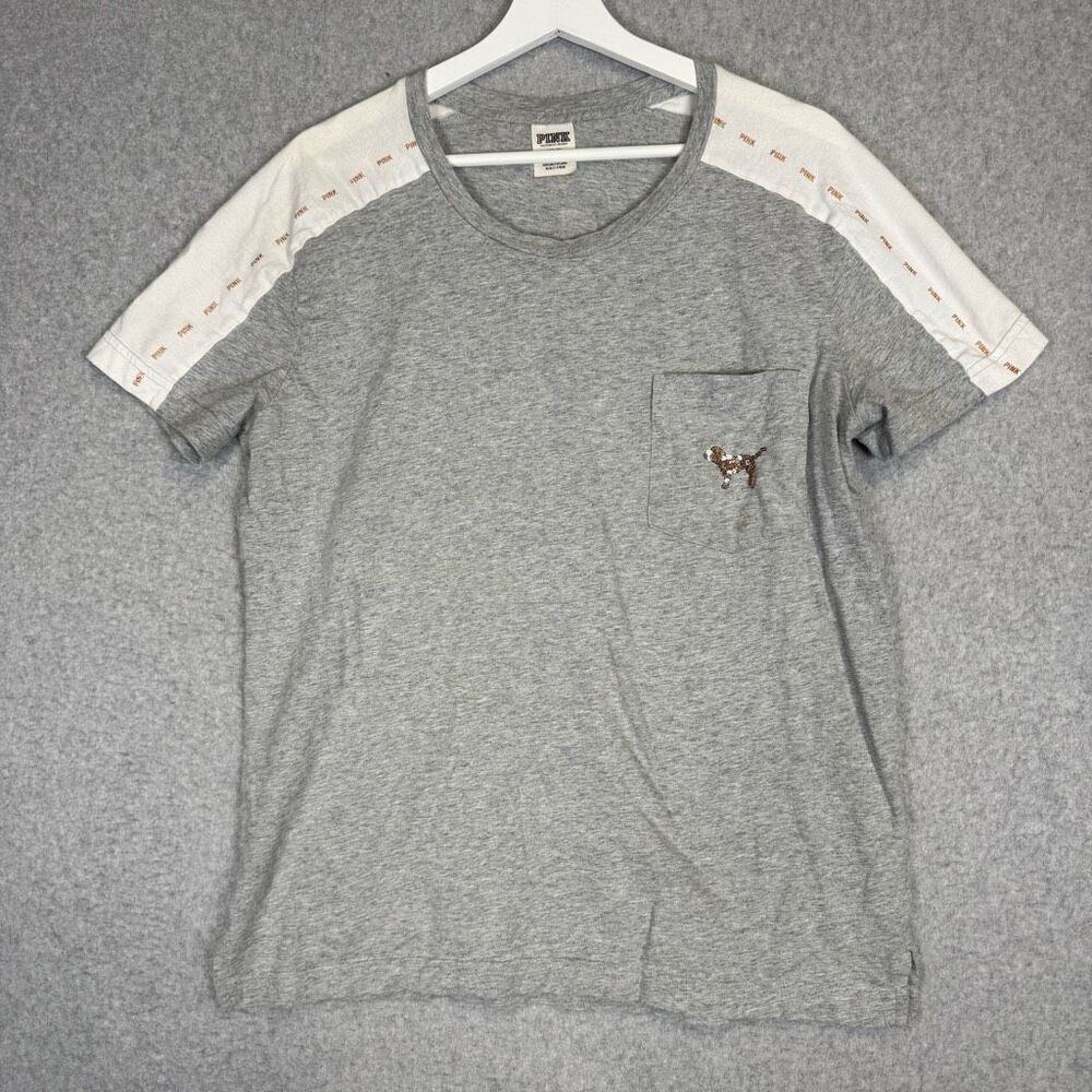 Victoria's Secret Pink Women's Size Medium Gray Love 86 Short Sleeve Top Shirt
